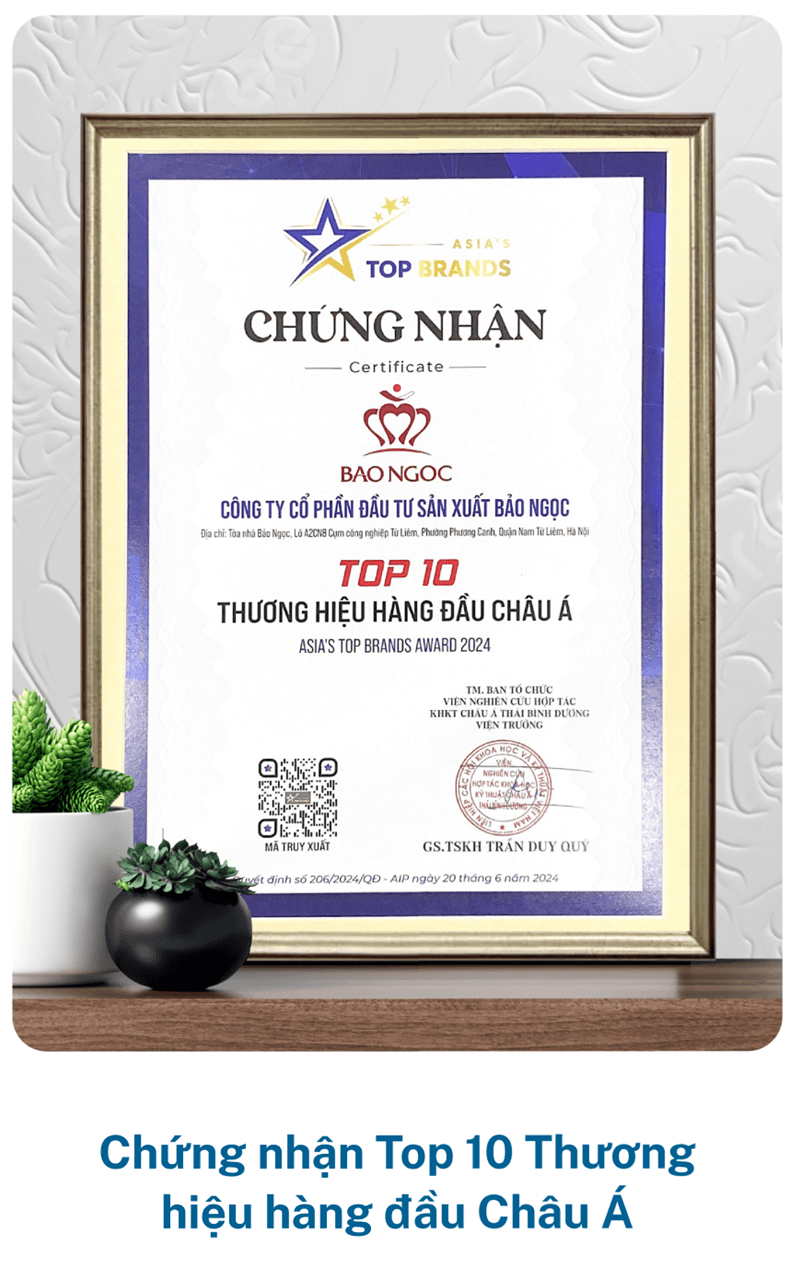 Chứng nhận Top 10 Thương hiệu hàng đầu Châu Á